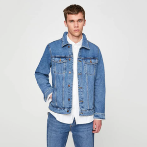 Manufacturer Custom and Wholesale Newest Design Denim Blue <b>Jeans</b> Jacket Coat for <b>Men</b> <b>Cheap</b> Price - Product Image 1