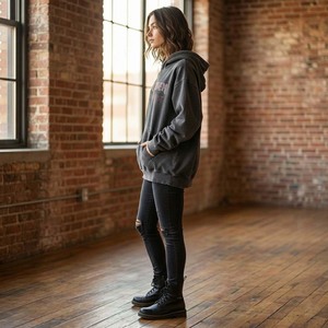 Sudadera con Capucha Personalizada para Mujer, de Felpa Gruesa, Mezcla de Poliéster/Algodón, Lavado Ácido, Transpirable, Ecológica, Estilo Vintage Desgastado, Streetwear - Product Image 2