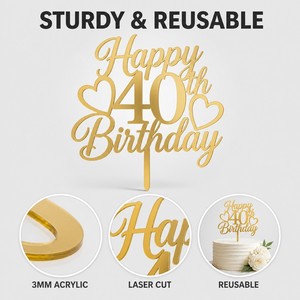 Acrylic <b>Cake</b> Topper Happy Birthday Gold Cupcake Topper <b>Cake</b> <b>Decoration</b> Party <b>Supplies</b> Birthday Wedding Anniversary Baby Shower - Product Image 4