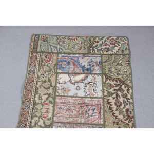 Alfombra Vintage de 2x9 pies, Alfombra Turca de Lana con Camuflaje Verde - Product Image 5