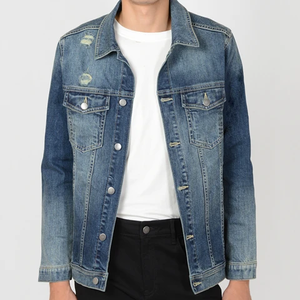 Hot Sale Premium Quality Loose Fit Men's Denim <b>Jackets</b> Crew Neck Vintage Waterproof Windproof Bomber Front Customized Color - Product Image 5