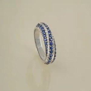 Alliance en argent 925 avec saphir bleu et diamant blanc cultivé en laboratoire 2.0 carats coupe ronde fiançailles pour femme - Product Image 3