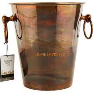 Diseño estándar martillado trabajo cobre y Negro tamaño grande Metal vino cubo de hielo hecho a mano redondo bodas fiestas Cubo de vino - Product Image 6