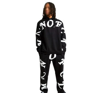 Conjunto Deportivo de Dos Piezas para Hombre, Transpirable, Estilo Urbano, 100% Algodón, Sudadera con Capucha, Logotipo Apilado, Diseño Sólido, OEM - Product Image 1