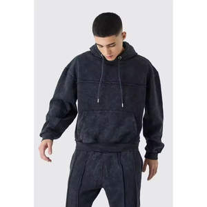 Chándal con capucha para hombre gris oscuro de gran tamaño lavado con ácido al por mayor - Product Image 2