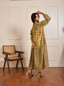 Vestido indio estampado a mano de manga larga, proveedor de fábrica de marca privada, fabricante mayorista OEM - Product Image 4