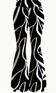 Hardhoodi Interination Women High Waist Print <b>Leggings</b> <b>Flare</b> Pants Elastic Waist Full Length Yoga Workout Trousers Pockets Four - Product Image 2