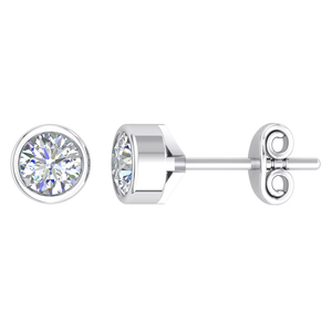 Pendientes de Botón de Plata de Ley 925 para Mujer, con Diamante Cultivado en Laboratorio de 1.0 Ct, Claridad VS, Color EF, 5.0 mm, Rodio - Product Image 1