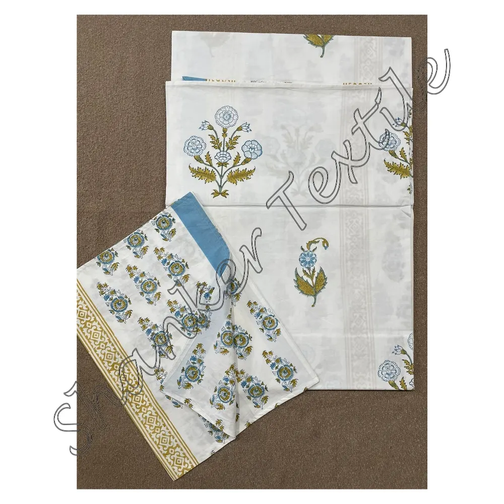100% Bông Khối In Ấn Độ Jaipuri Nhiều Màu Bedsheet Với Hai Gối Bìa Bộ Đồ Giường Đặt Cho Nhà Nữ Hoàng Kích Thước Tấm Ga Trải Giường Bộ