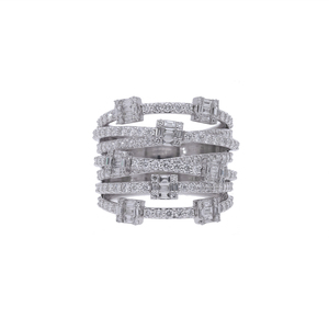 14K Gold Rhodium Plated Multi-Band Wide Wraparound <b>Ring</b> with Natural Diamonds Elegant Modern Luxury Statement Jewelry Women - Product Image 1