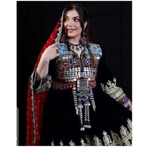 Robe de mariée tribale afghane en gros, OEM, pour femmes, Kuchi, Pashtun, Pathani, dentelle, cachemire, mousseline, unie, multicolore - Product Image 1