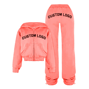 Buy Factory Price Women's Slim Fit Cotton Fleece Winter Tracksuit Set Breathable Printed Crop Custom Logo OEM Service - Product Image 3
