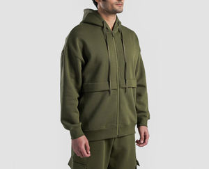 Sweat à capuche surdimensionné pour homme personnalisé OEM, 100% coton, polaire épais, chaud pour l'hiver, streetwear imprimé, brodé, avec poche zippée - Product Image 3