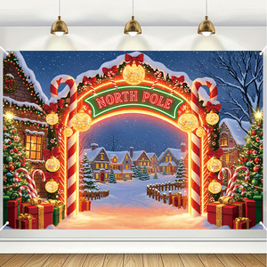 Pancarta navideña de 180x110cm, guirnalda de estilo rústico, diseño de muñeco de nieve, decoración festiva <span class=keywords><strong>para</strong></span> el hogar y el jardín, escena invernal multiusos, portátil - Product Image 1