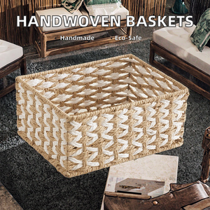 Fabricant carré moderne tissé à la main papier ficelle panier de rangement en gros Floral tresse organisateur multi-usage fabriqué au Vietnam - Product Image 3