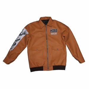 Men's Custom Coated Leather <b>Jacket</b> with Printed Sleeve & Logo Embroidery Winter Stand Collar Comfortable Fit - Product Image 6