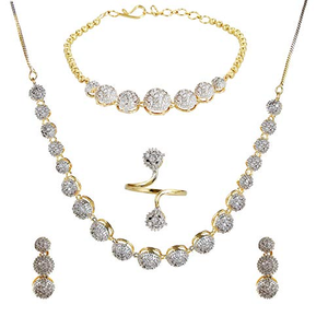 Classic One Stone Combo Necklace <b>Set</b> Zircon <b>Pearl</b> Diamond Gold Plated Fine Jewelry for Wedding Party Engagement Flower Pattern - Product Image 2