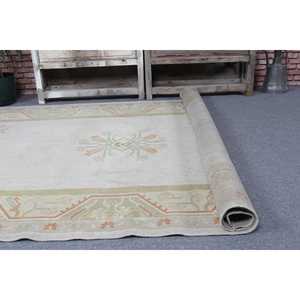 Tapis turc vintage 5,2 x 8,2 pieds, grand tapis, tapis en laine rayé blanc et orange - Product Image 5