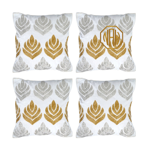 Luxury <b>White</b> & Grey Silk Cushion <b>Cover</b> Floral Embellishment <b>Sofa</b> Pillow Case Wholesale Manufacturer Custom Bulk Export Ready - Product Image 5
