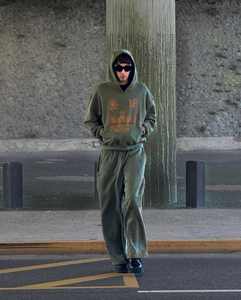 Poids lourd 500 Gsm Double taille Boxy Fit strass coton éponge français en détresse sérigraphie short de survêtement et ensemble de sweat à capuche - Product Image 2