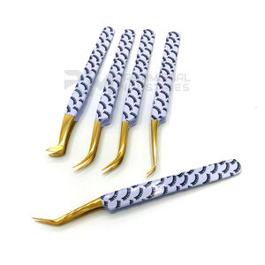 RMI Venta al por mayor Pestañas con punta dorada Recubierto de papel 35 45 Pinzas de volumen de bota curva Pinzas de pestañas de agarre liso sostenible - Product Image 4