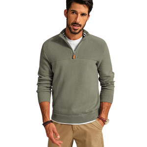 Suéter de Punto para Hombre, Casual, de Invierno, con Cierre de Cremallera de un Cuarto, Manga Larga, Color Sólido, Transpirable, Antiarrugas y Antiretráctil - Product Image 2