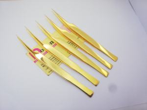 Pinzas para pestañas en forma de L, pinzas de etiqueta personalizada privada de acero inoxidable de calidad sostenible chapadas en oro para extensión de pestañas - Product Image 6