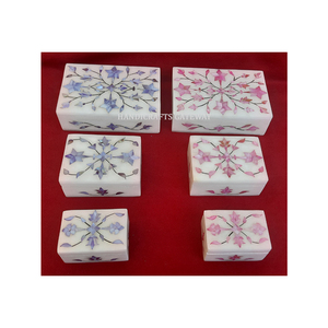 คอลเลกชันใหม่ขนาดแตกต่างกันดูงดงามทำด้วยมือธรรมชาติสีชมพูและสีฟ้าหินอ่อนสีขาวของแม่ของไข่มุกกล่องเครื่องประดับฝัง - Product Image 1