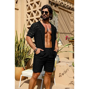Conjunto de dos piezas activo para hombre, camisa informal de manga corta con pantalones cortos, ajuste relajado, ideal para entrenamiento físico y uso diario - Product Image 2