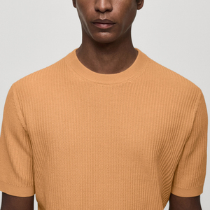 Suéter de Hombre de Punto con Cuello Redondo y Manga Corta, Bordado Personalizado en la Parte Delantera, Estilo Urbano, Color Sólido, Algodón Antibolitas - Product Image 5