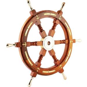 Roue de bateau en bois pour décoration murale Design moderne Produit de qualité supérieure en forme de rond de l'exportateur indien - Product Image 6