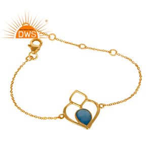 Bracelet Indien en Calcédoine Bleue et Pierres Précieuses, Argent 925 Plaqué Or 18k, Bracelet Designer, Fournisseur de Bijoux, Collection Classique - Product Image 4