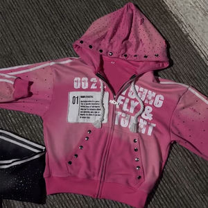 Ensembles de pantalons de survêtement à capuche d'hiver Slim Fit personnalisés Y2K Tech Fleece Zip-Up Acid Wash Rhinestone Hooded Tracksuit Manufacturer - Product Image 5