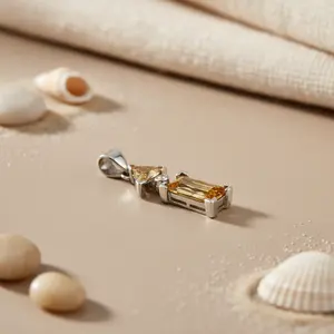 Colgante de Plata 925 con Citrino para Mujer, Joyería Religiosa Hecha a Mano con Piedras Preciosas, Bañado en Oro Rosa y Rodio, con Patrón de Números - Product Image 1