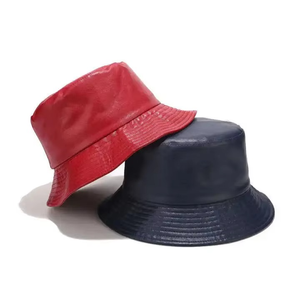 Sombreros de cubo de algodón de color personalizado al por mayor Todas las estaciones Ropa de deportes al aire libre PU Cuero Casual Patrón de hojas Venta en línea para fiestas - Product Image 1