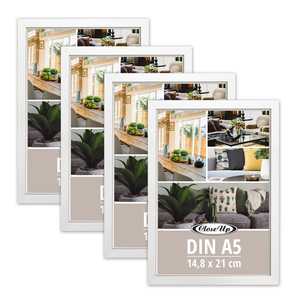 Ensemble de 4 cadres photo en bois simples 14,8 x 21 cm (DIN A5) Décoration blanche pour l'affichage de photos Impression gravée - Product Image 1