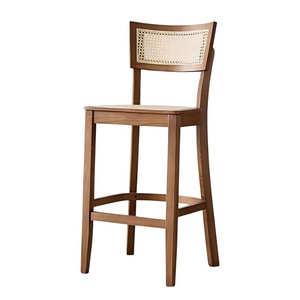 Wooden Cane Back <b>Dining</b> <b>Chair</b> <b>Teak</b> Wood Bar Stool Modern Rattan Bar <b>Chair</b> for Coffee Shop and <b>Dining</b> Room Furniture - Product Image 5