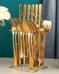 Ensemble de couverts en laiton pur avec poignée au design martelé fini or pour la maison et le mariage Ensemble de couverts de 24 pièces pour la salle à manger - Product Image 5