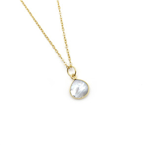 Fresh Water Pear Heart Necklace 925 Sterling Silver Handmade 10mm with Gold Plating Smooth Gemstone Jewelry <b>Gift</b> for Weddings - Product Image 2