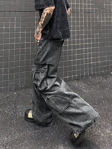 Salopette Homme de Haute Qualité Style Hip Hop Urbain Grande Poche Décontractée Grande Taille Effet Vieilli Clair et Foncé - Product Image 5