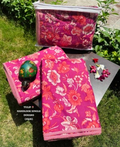 Juego de edredón Reversible con estampado de flores de algodón acolchado a mano de calidad Premium moderno par Mulmul hecho a mano-2 edredones individuales - Product Image 3