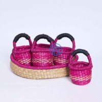 Meilleur choix de plateau en jonc de mer avec ensemble de paniers Bolga colorés organisateur de stockage tissé pour Ramadan Eid cadeaux paniers décoration de la maison