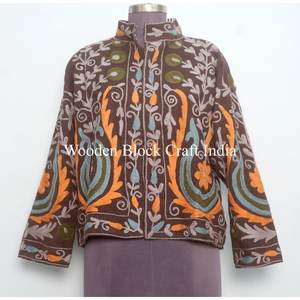 Hand Embroidered cotrise Bomber Jacket with Floral Motifs Vintage Tribal Style Autumn Outerwear in 100% Cotton for Boutiques - Product Image 3