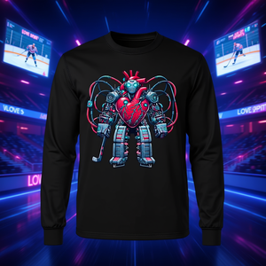 T-shirt à manches longues promotionnel pour la Saint-Valentin, motif cœur de hockey sur glace, robot IA futuriste, pour les amateurs de sport - Product Image 3
