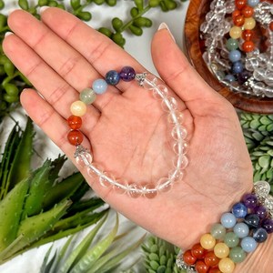 สร้อยข้อมือลูกปัดควอตซ์ใสทันสมัยการจัดตำแหน่งจักระและการเพิ่มพลังงานไอเดียของขวัญ - Product Image 1