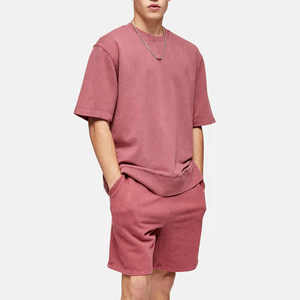 Tenue d'été pour hommes avec logo personnalisé en gros respirant 100% coton t-shirt surdimensionné et short décontracté ensemble délavé style uni - Product Image 1