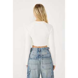 Top court en tricot côtelé à col rond, style décontracté - Product Image 5