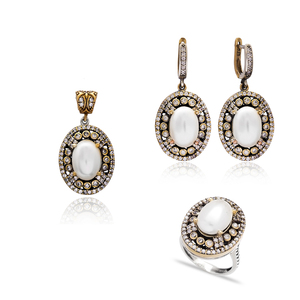 Ensemble de bijoux tendance pour femmes en argent sterling 925 plaqué or véritable, design de perle ovale, artisanal, pour anniversaire - Product Image 1