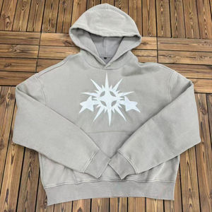 Sweat à capuche court et ample pour homme avec logo personnalisé, en coton français 100%, poche kangourou, broderie de logo, style streetwear - Product Image 2