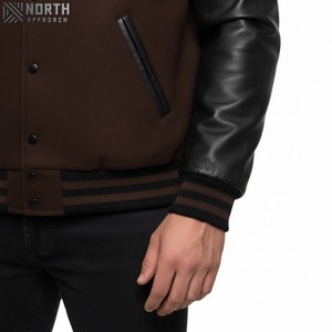 แจ็กเก็ตหนังแท้แขนยาวสำหรับผู้ชาย, แจ็กเก็ตเลตเตอร์แมนโลโก้กลางแจ้งตามสั่งสำหรับฤดูหนาว - Product Image 3